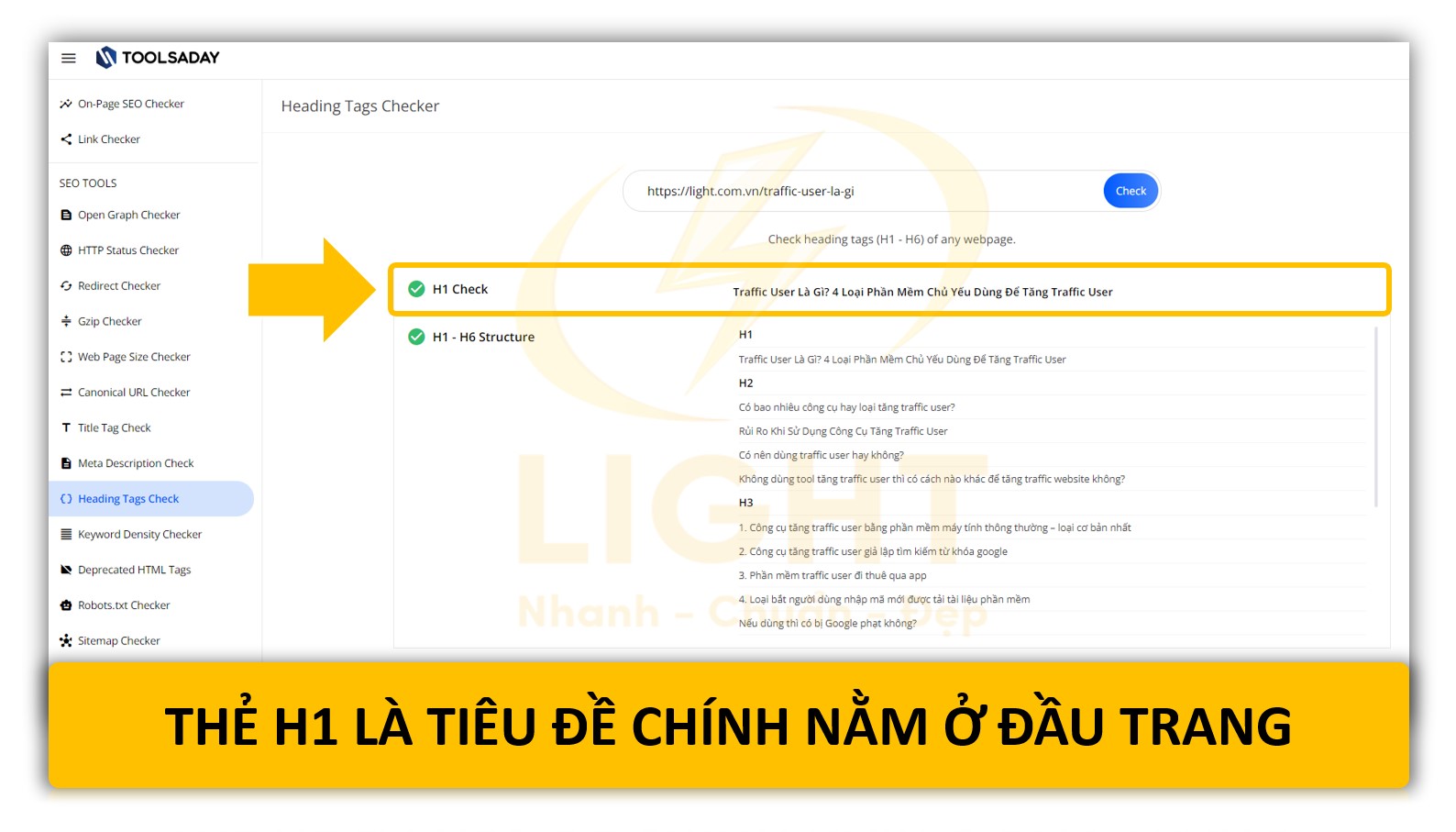 Thẻ h1 là thẻ tiêu đề nằm ở đầu trang