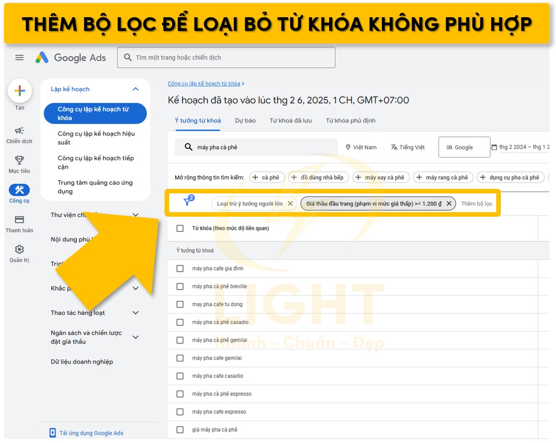 Loại trừ các từ khóa không liên quan hoặc có ý định tìm kiếm không phù hợp với sản phẩm, dịch vụ