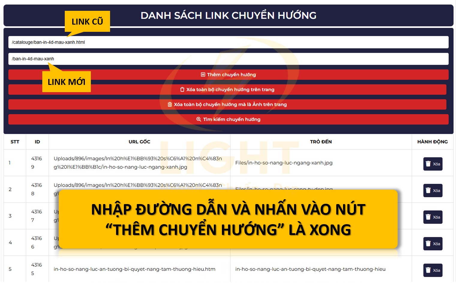 dán đường link mà mình muốn chuyên hướng ở ô đường dẫn