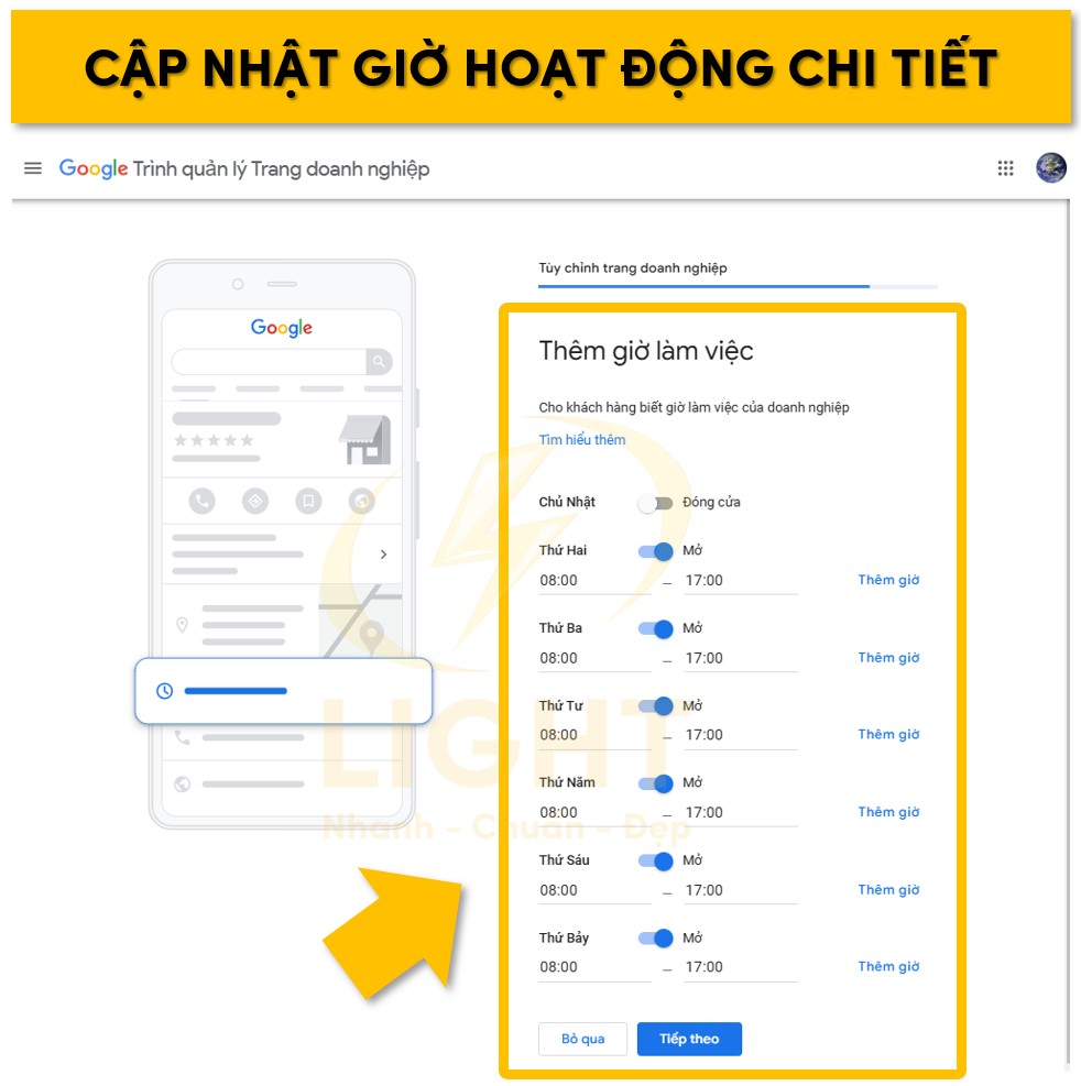 Cập nhật giờ hoạt động chi tiết