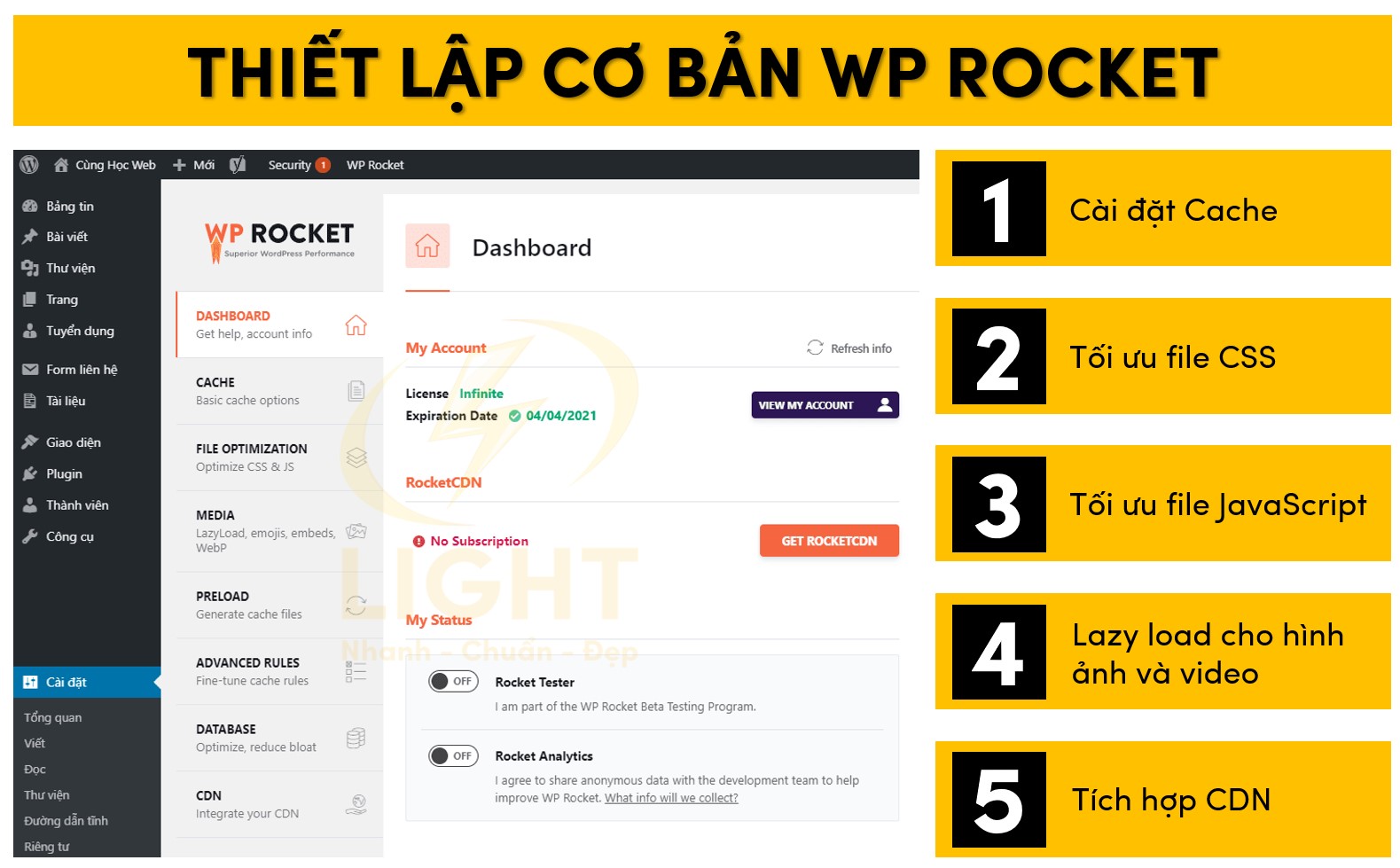Các cài đặt cở bản của WP Rocket