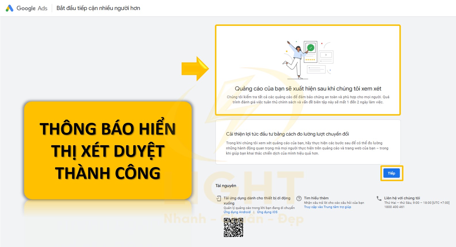 Thông báo hiển thị xét duyệt thành công