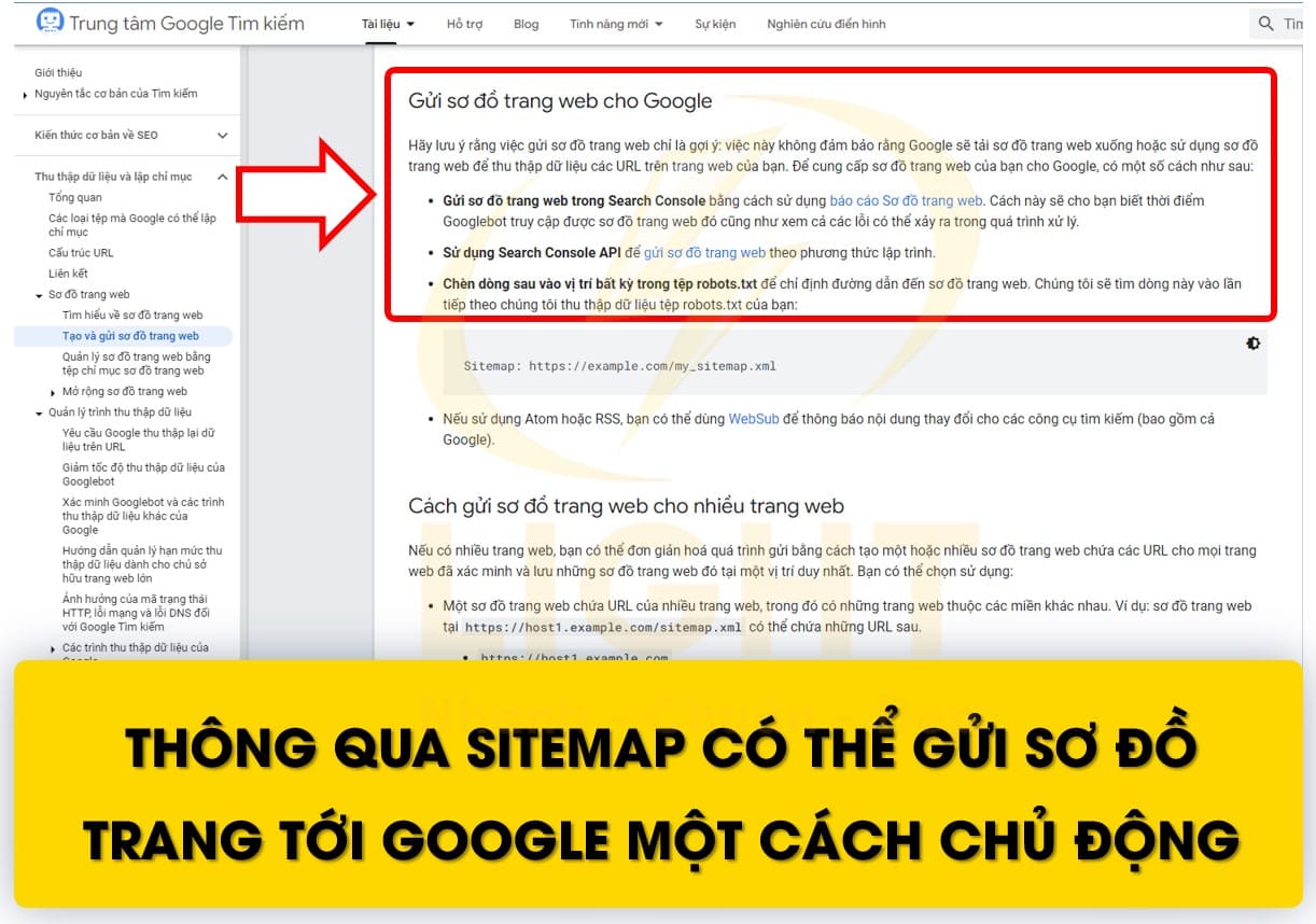 Thông qua sitemap có thể gửi sơ đồ trang tới google một cách chủ động