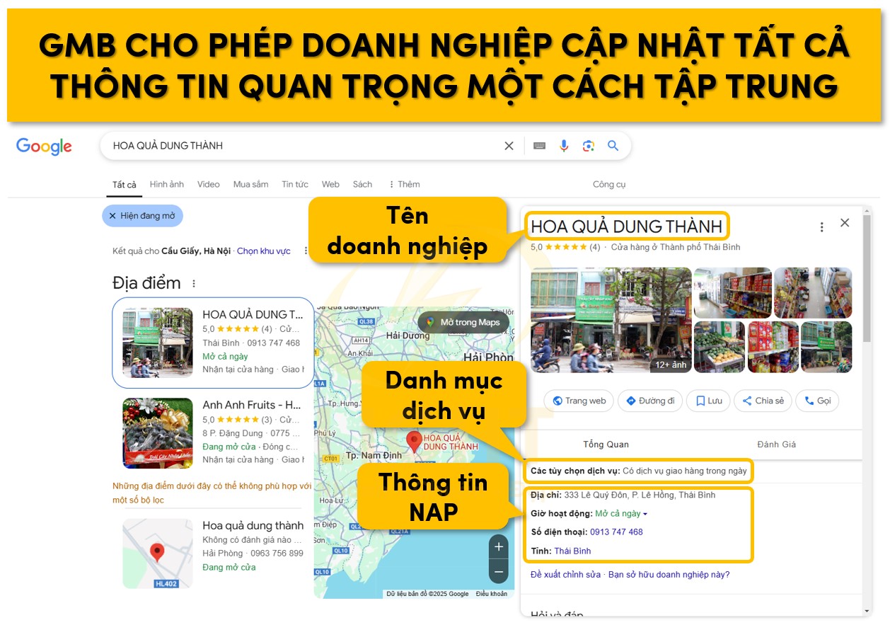 Hệ thống GMB cho phép doanh nghiệp cập nhật tất cả thông tin quan trọng một cách tập trung