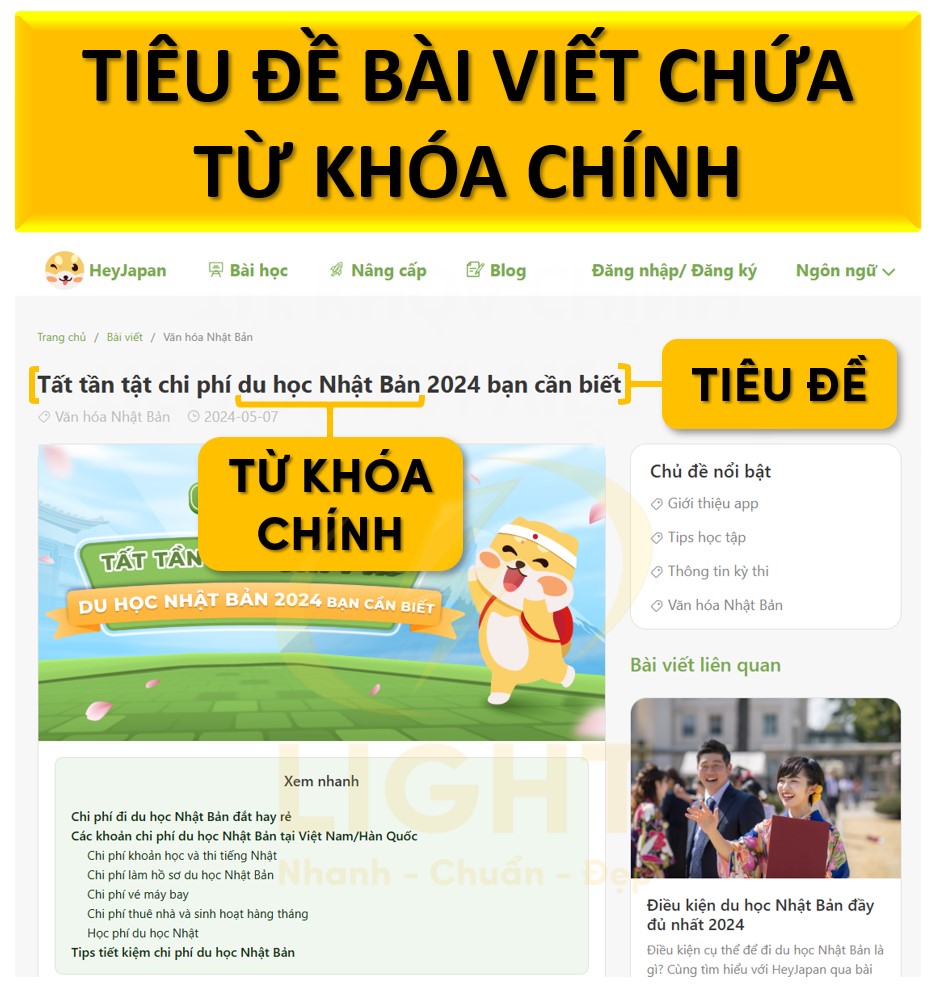 Tiêu đề bài viết có từ khóa chính