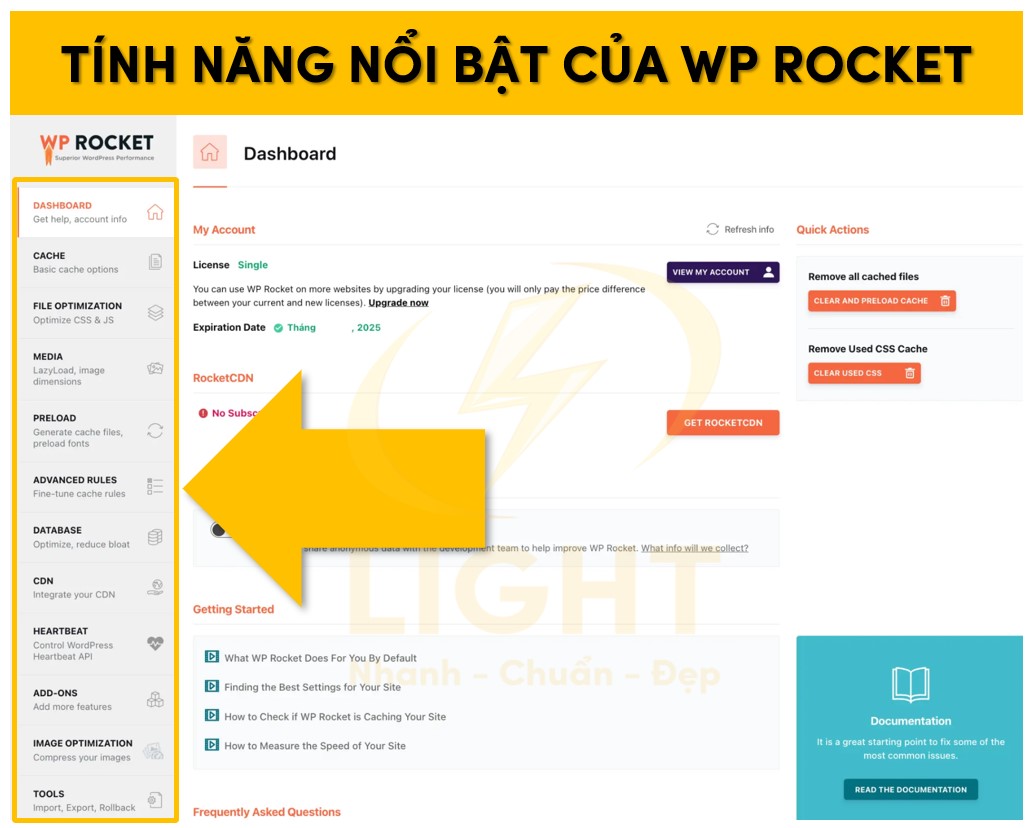 Một số tính năng chính của WP Rocket