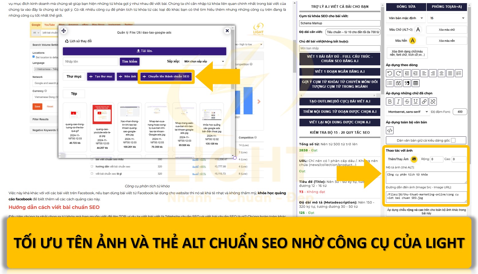 hệ thống light cho phép tối ưu ảnh chuẩn seo