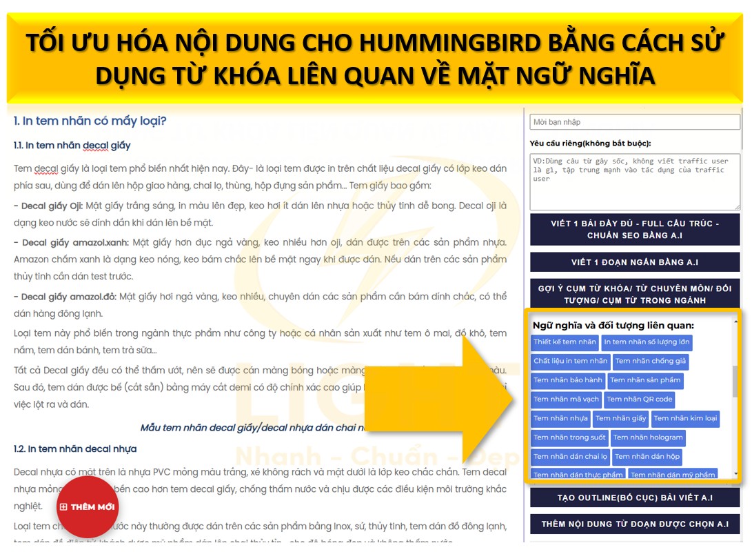 Cách tối ưu hóa nội dung cho Hummingbird