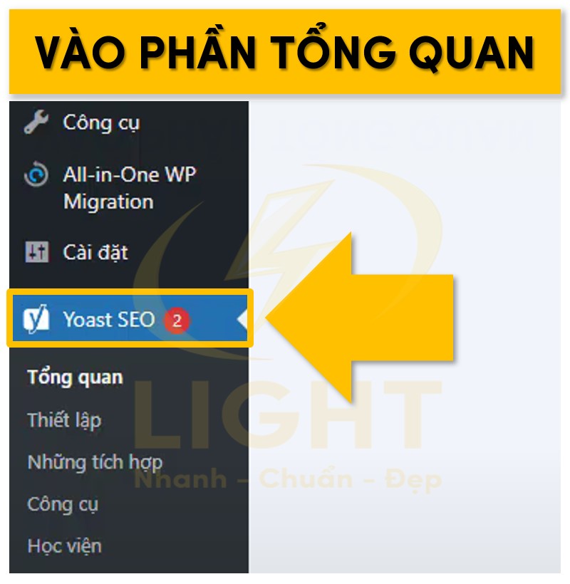 Phần tổng quan trong mục Yoast SEO ở thanh công cụ bên trái