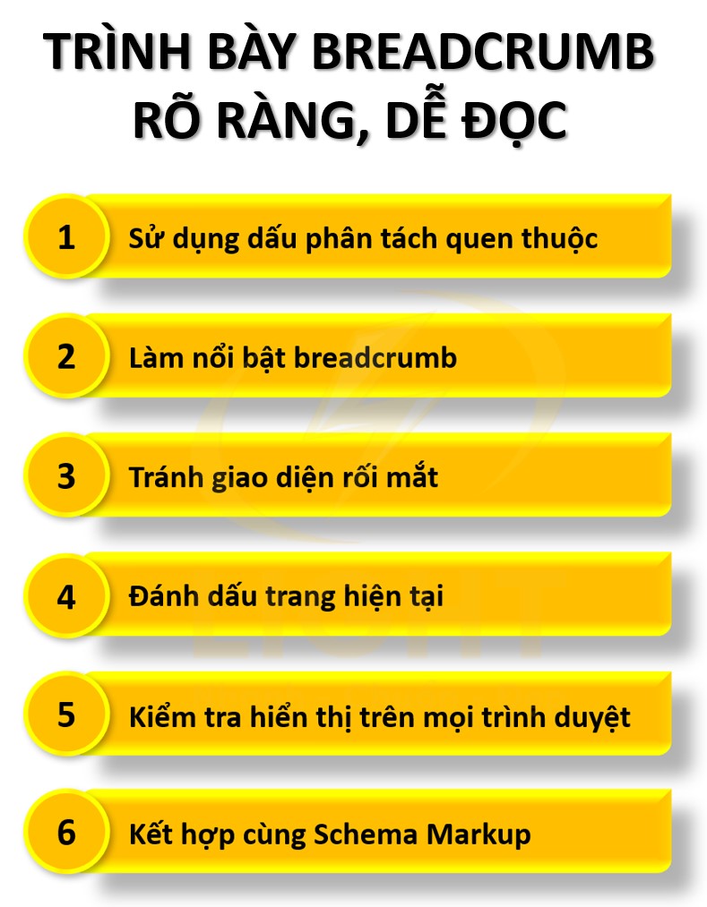 Trình bày breadcrumb rõ ràng, dễ đọc