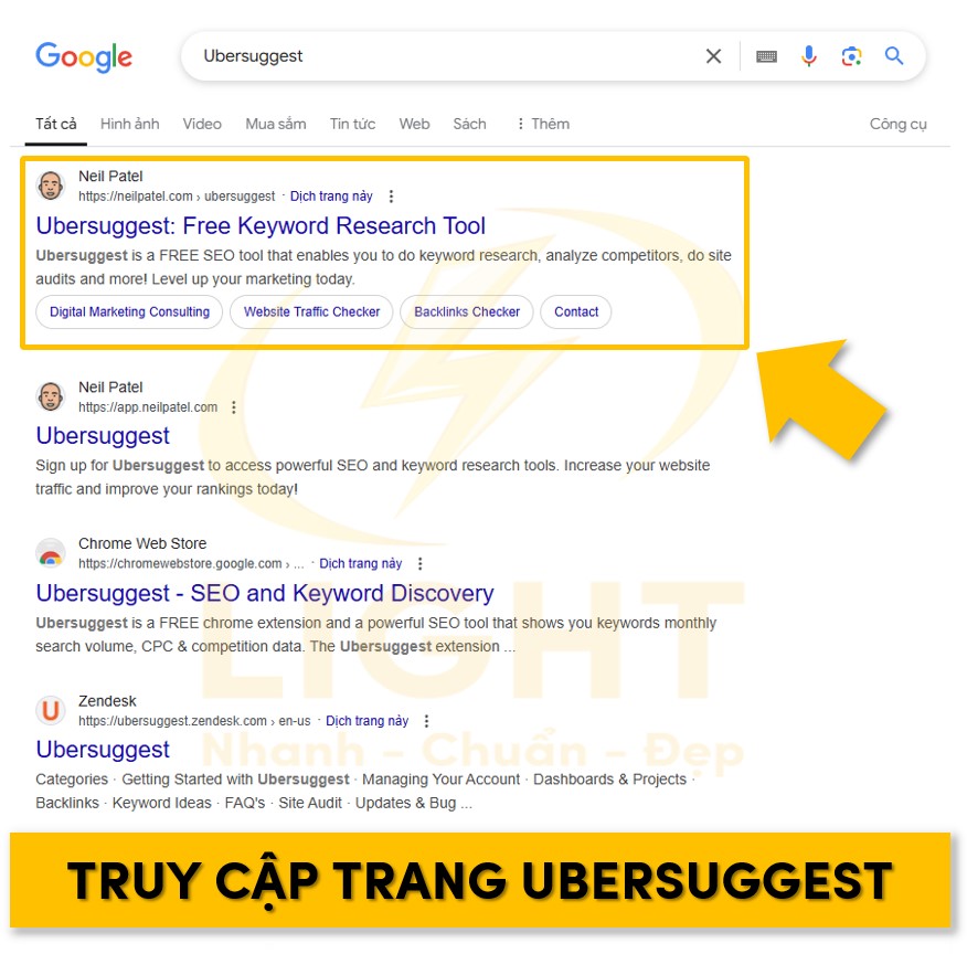 Truy cập trang Ubersuggest