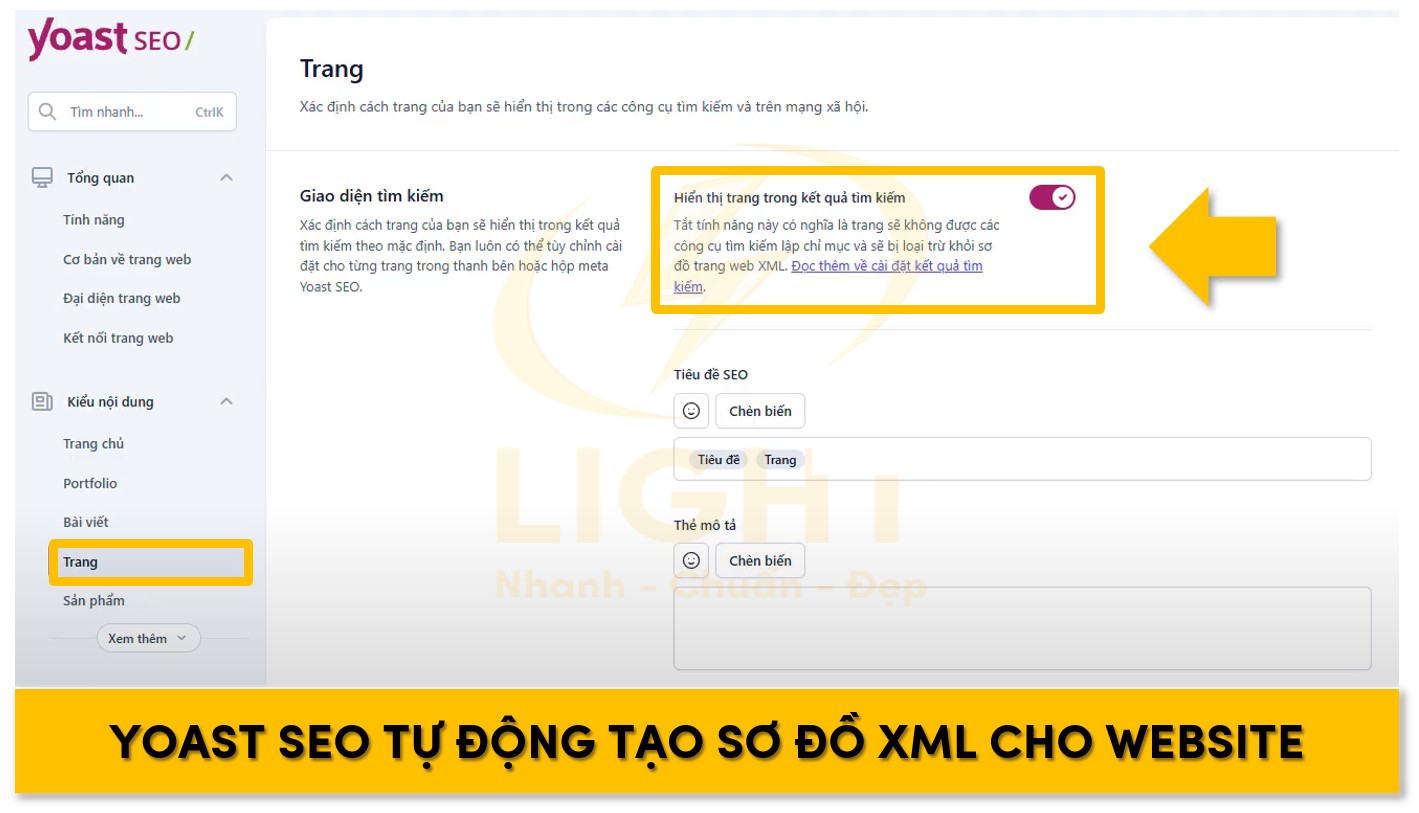 Tính năng tự động tạo sơ đồ trang của Yoast SEO