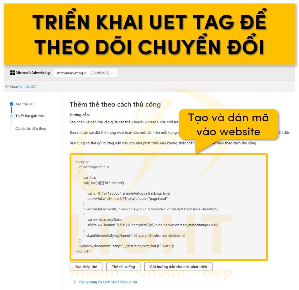Triển khai UET Tag để theo dõi chuyển đổi trên Bing Ads