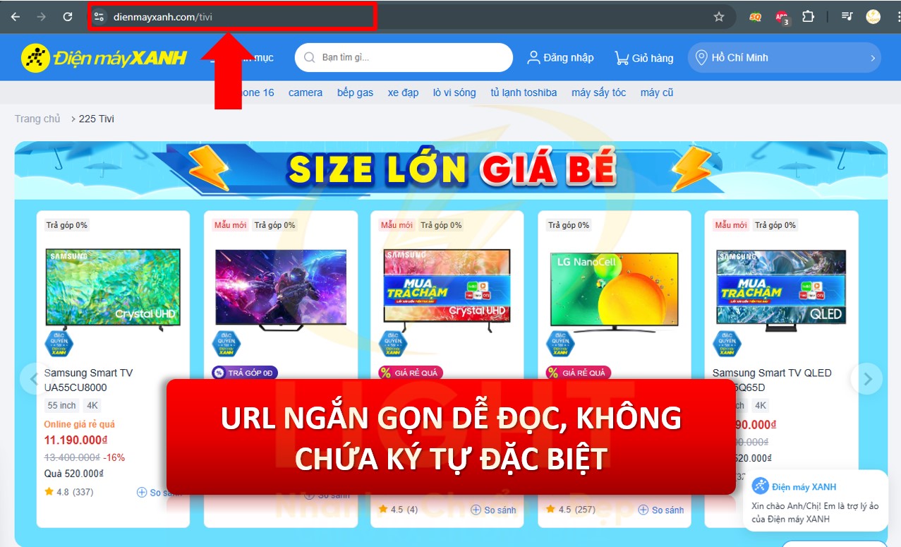 URL ngắn gọn dễ đọc chứa từ khóa chính