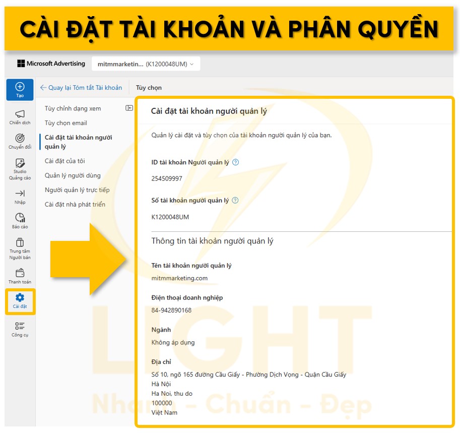 Cài đặt tài khoản và phân quyền trên Bing Ads