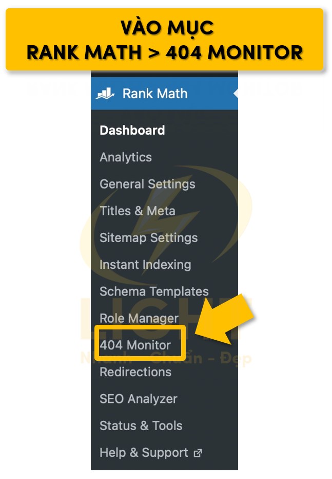 Vào thanh công cụ bên trái chọn Rank Math và chọn vào mục 404 Monitor