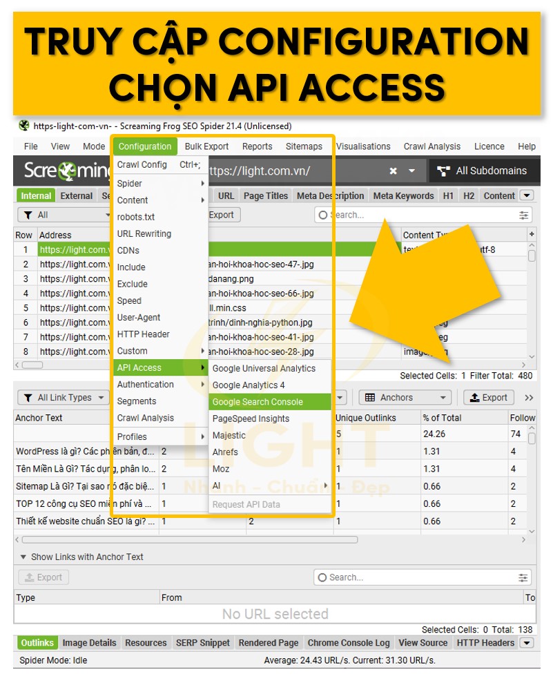 Trên thanh cộng cụ chọn vào Configuration và tiến hành chọn vào API Access