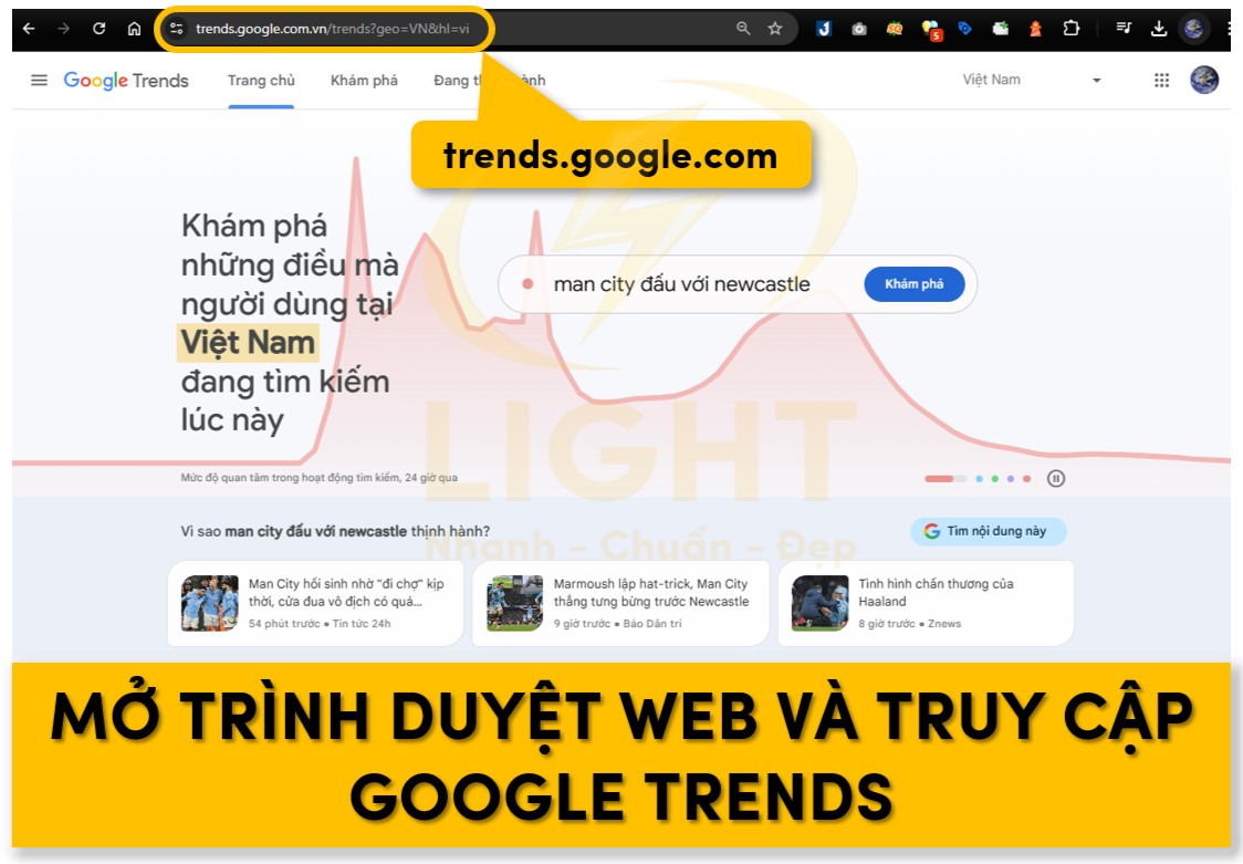 Vào Google Trends trên trình duyệt