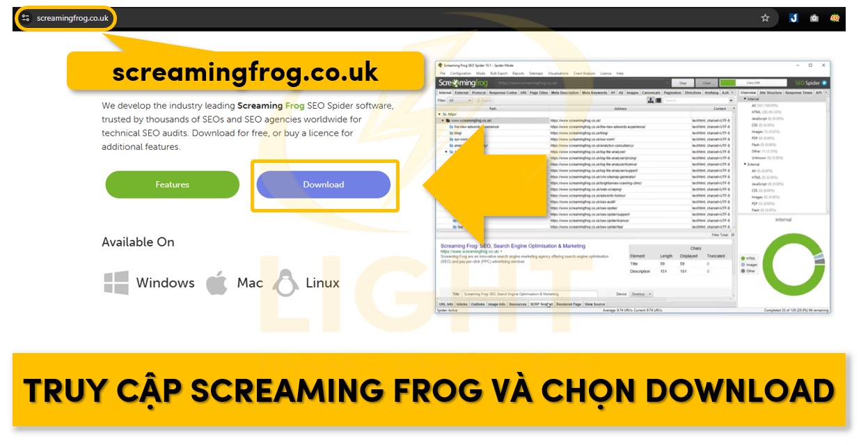 Vào trang chủ Screaming Frog VÀ tiến hành tải về