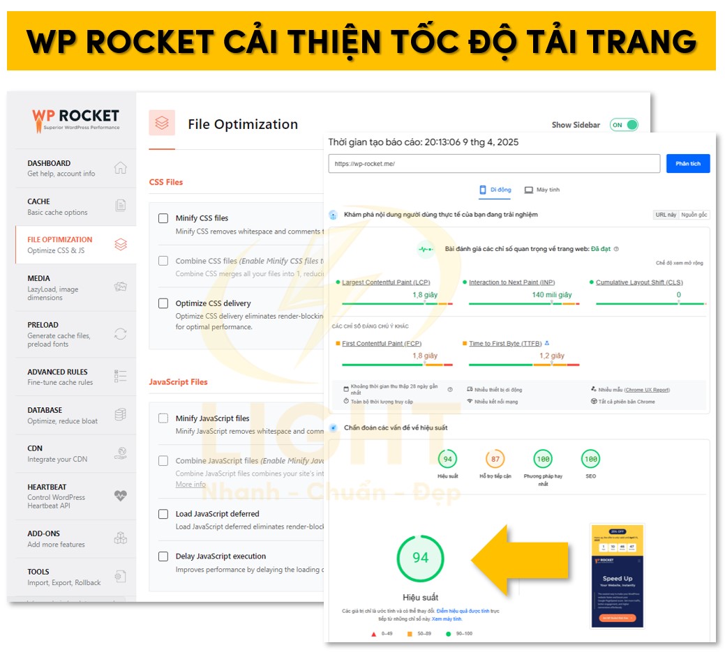 WP Rocket giúp nâng cao hiệu suất của trang