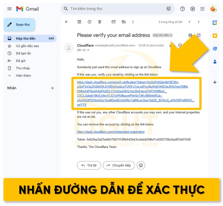 Xác thực Cloudflare thông qua Email bằng đường dẫn