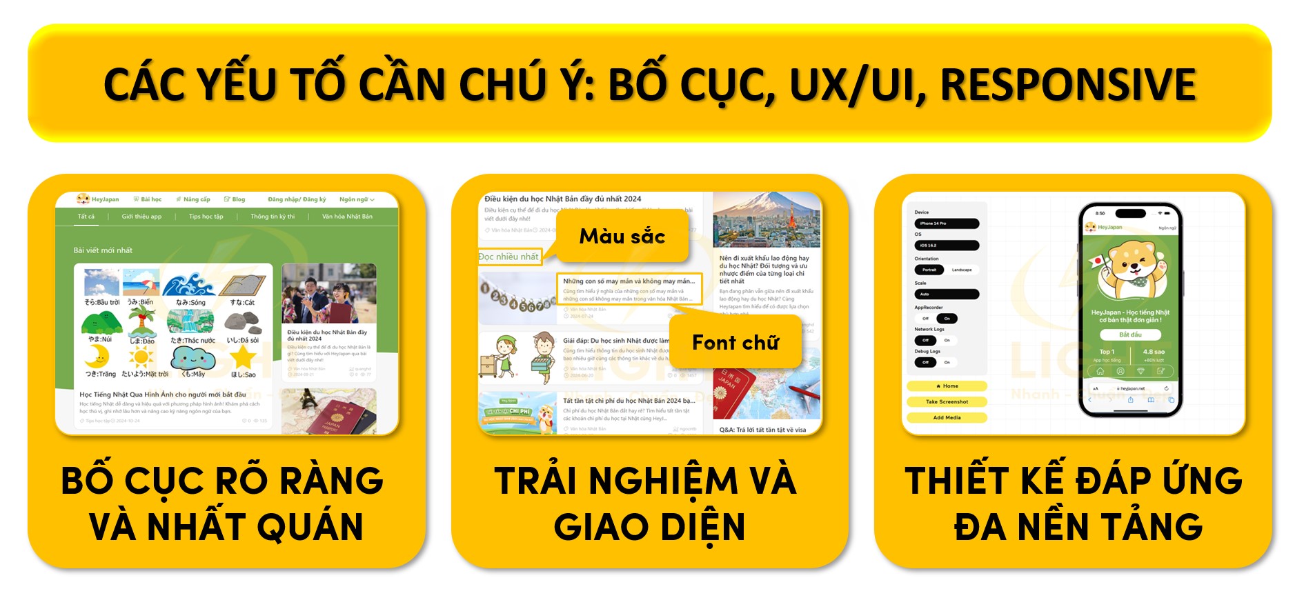 Các yếu tố cần chú ý: bố cục, UX/UI, responsive