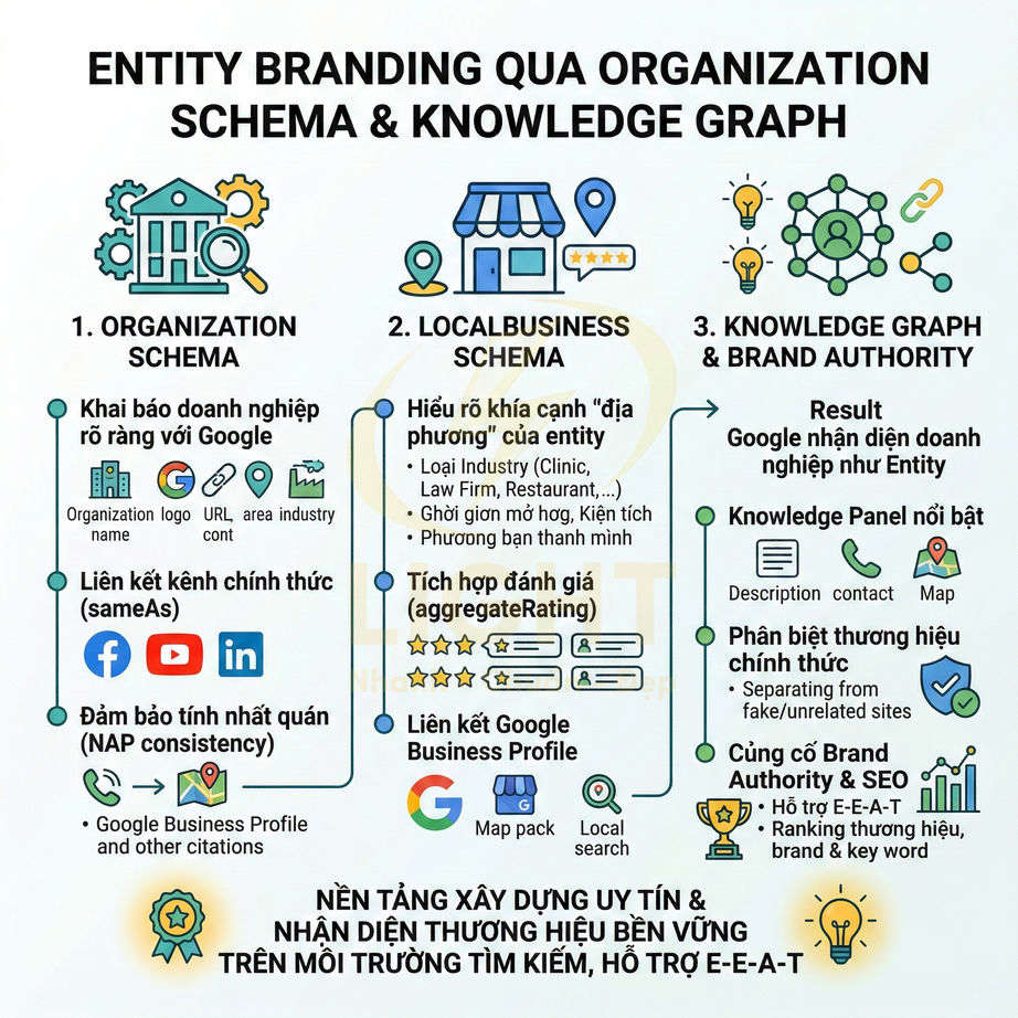 Entity branding qua Organization Schema và Knowledge Graph giúp doanh nghiệp tối ưu nhận diện thương hiệu trên Google