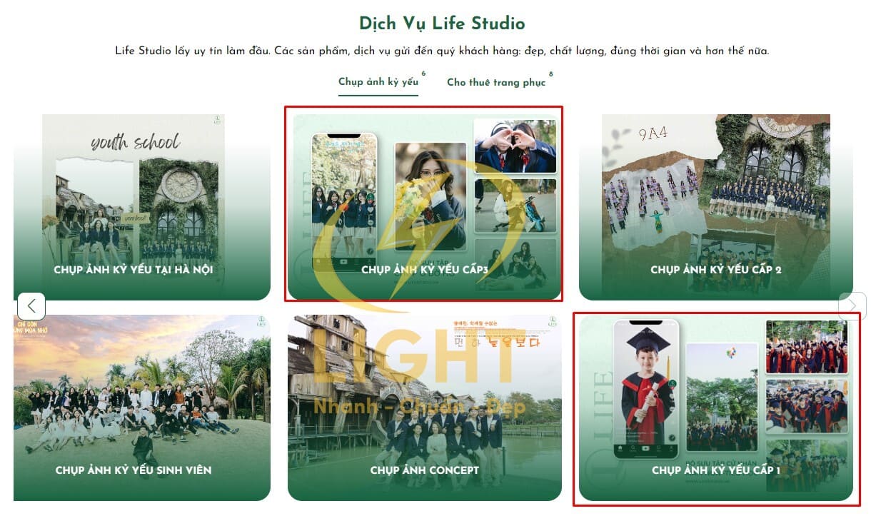 Giao diện hiển thị hình ảnh của các bộ ảnh đã chụp của Life Studio