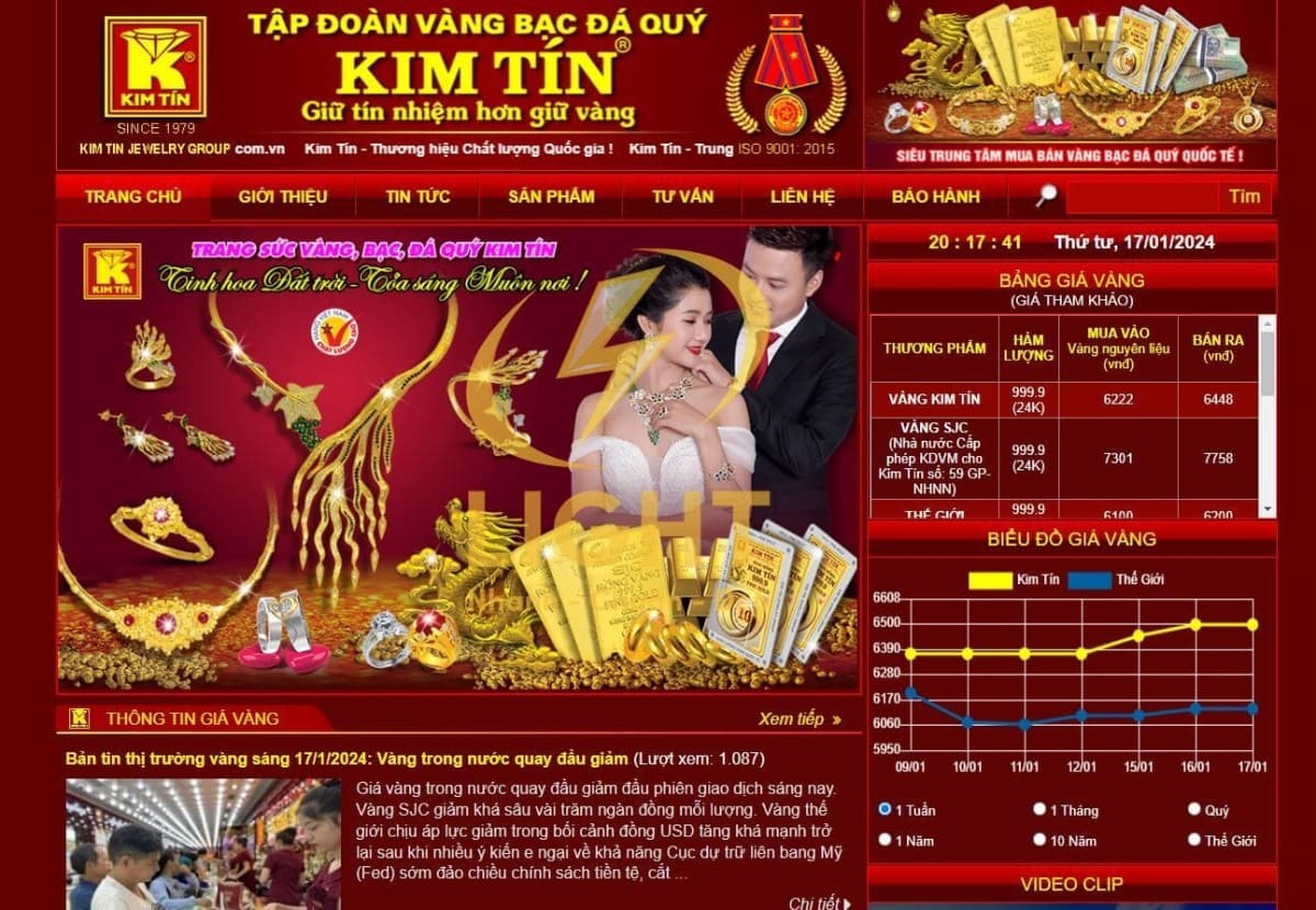 Giao diện một thiết kế website tiệm vàng của Kim Tín