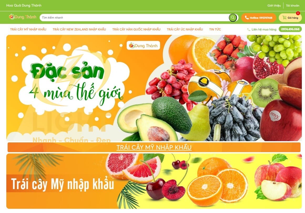 Giao diện trang chủ một website bán hàng hoa quả