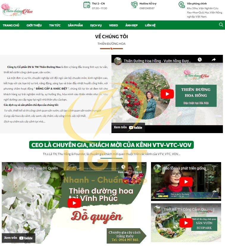 Giao diện trang chủ website bán cây cảnh Thienduonghoa