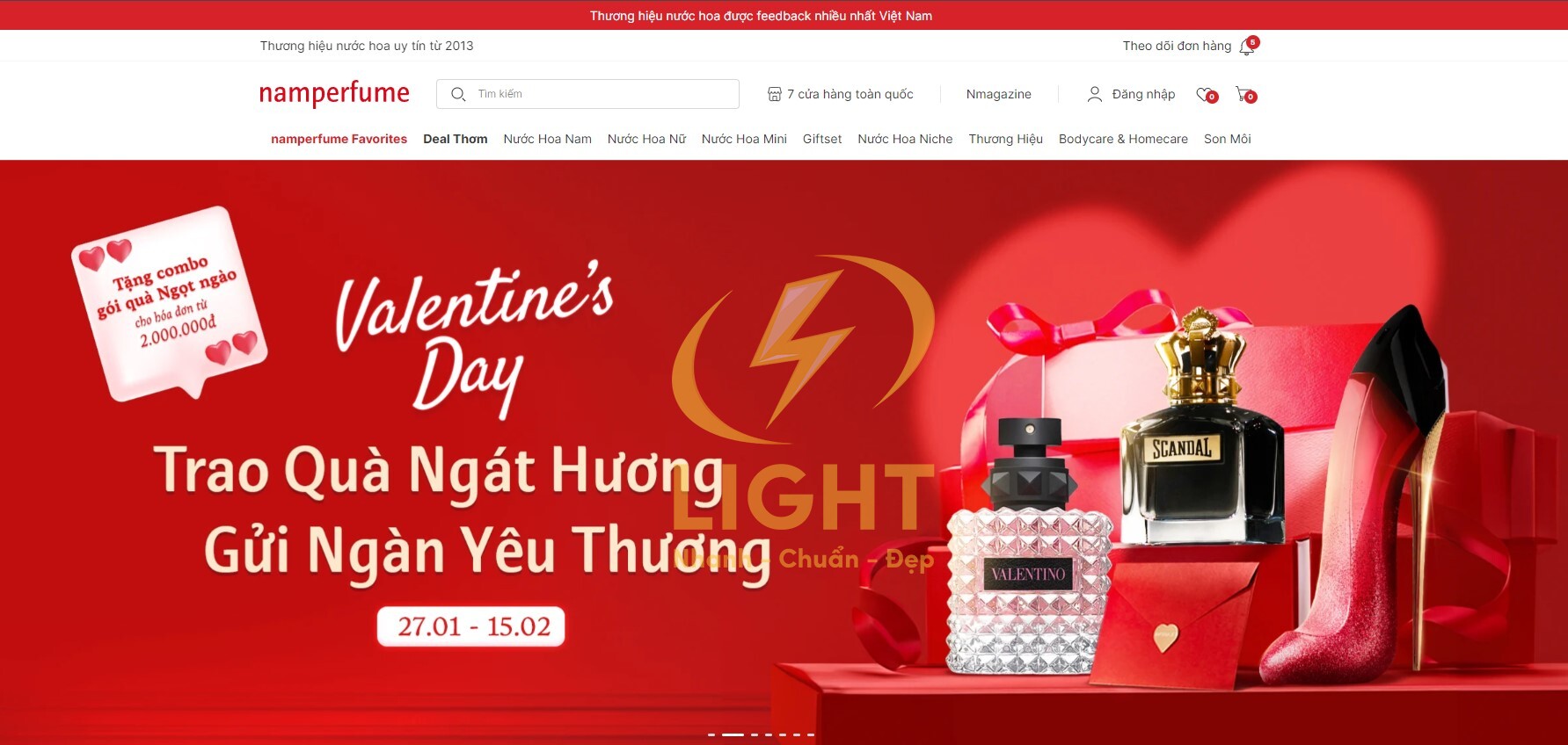 Giao diện website bán nước hoa của Namperfume