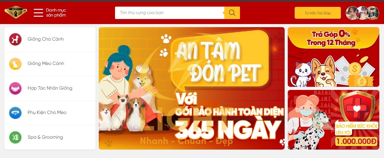 Giao diện website bán thú cưng của Azpet