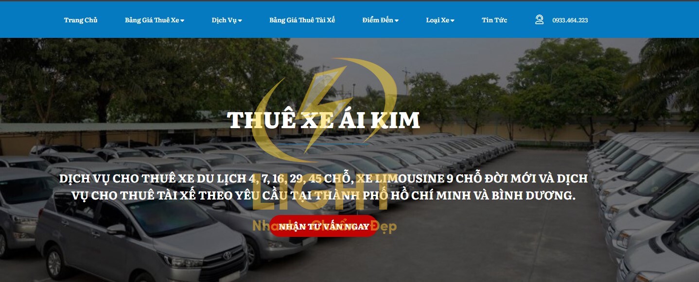 Giao diện website cho thuê xe của Ái Kim