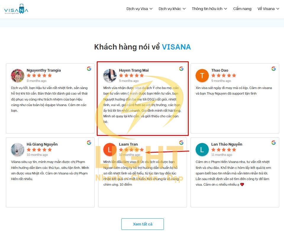 Module phản hồi khách hàng trên trang chủ của Visana