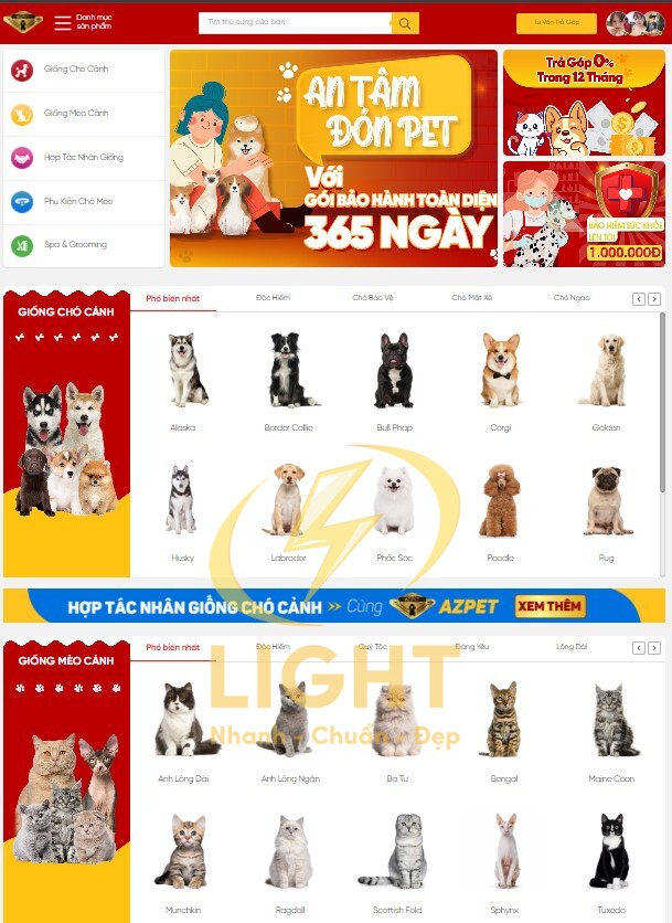 Một thiết kế website bán thú cưng của Azpet