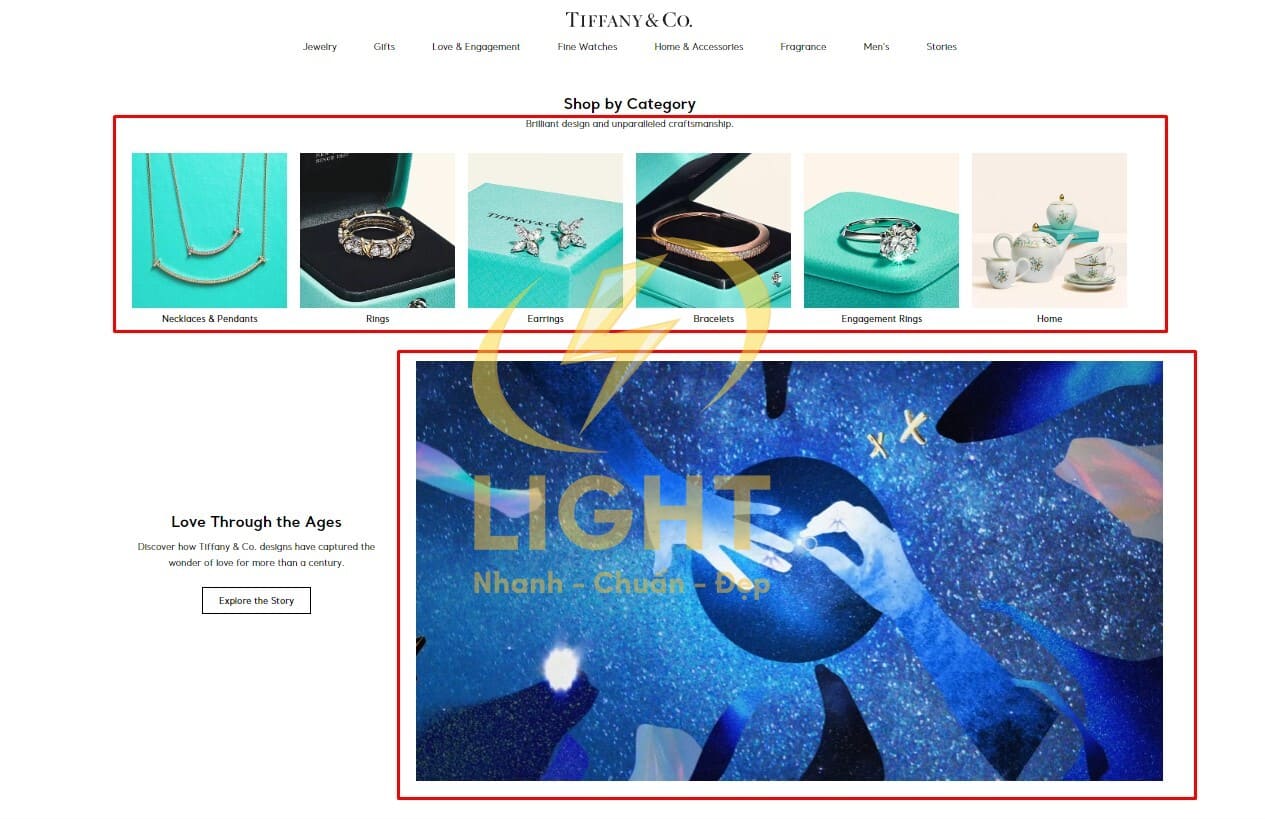 Thiết kế với các hình ảnh và màu sắc xanh ấn tượng với người dùng của Tiffany&Co