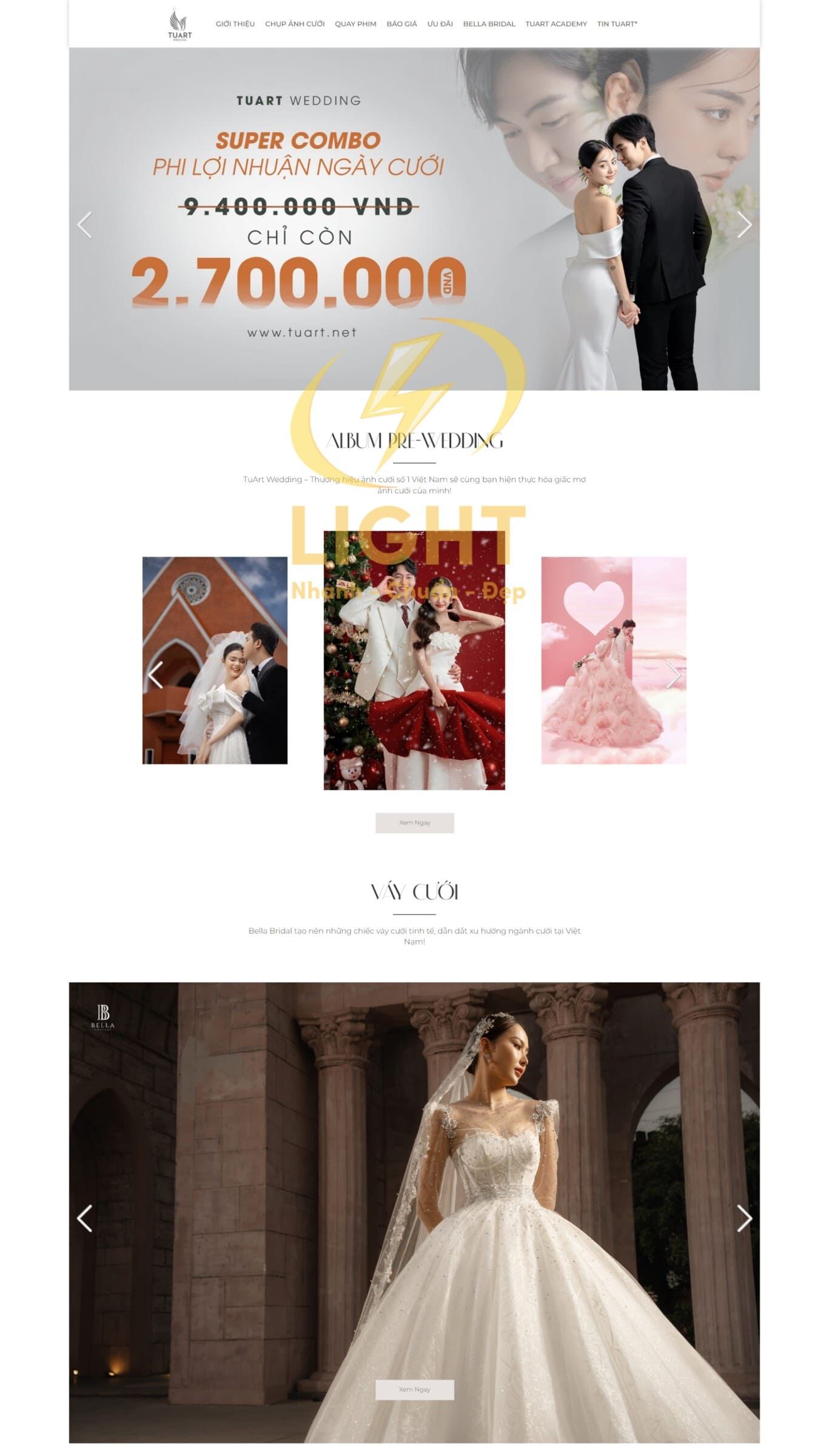Thiết kế website dịch vụ chụp ảnh cưới tông màu trắng của Tuarts