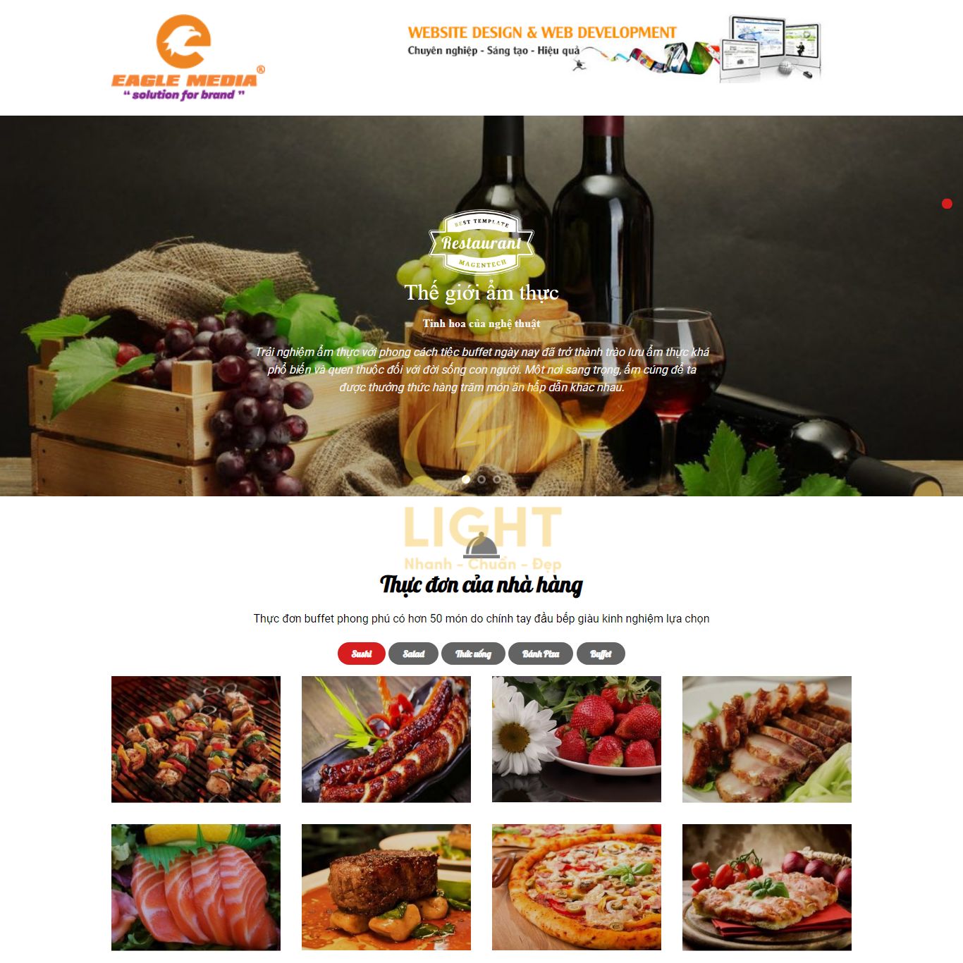Thực đơn được đưa trên Landing Page cho sản phẩm thực phẩm của nhà hàng