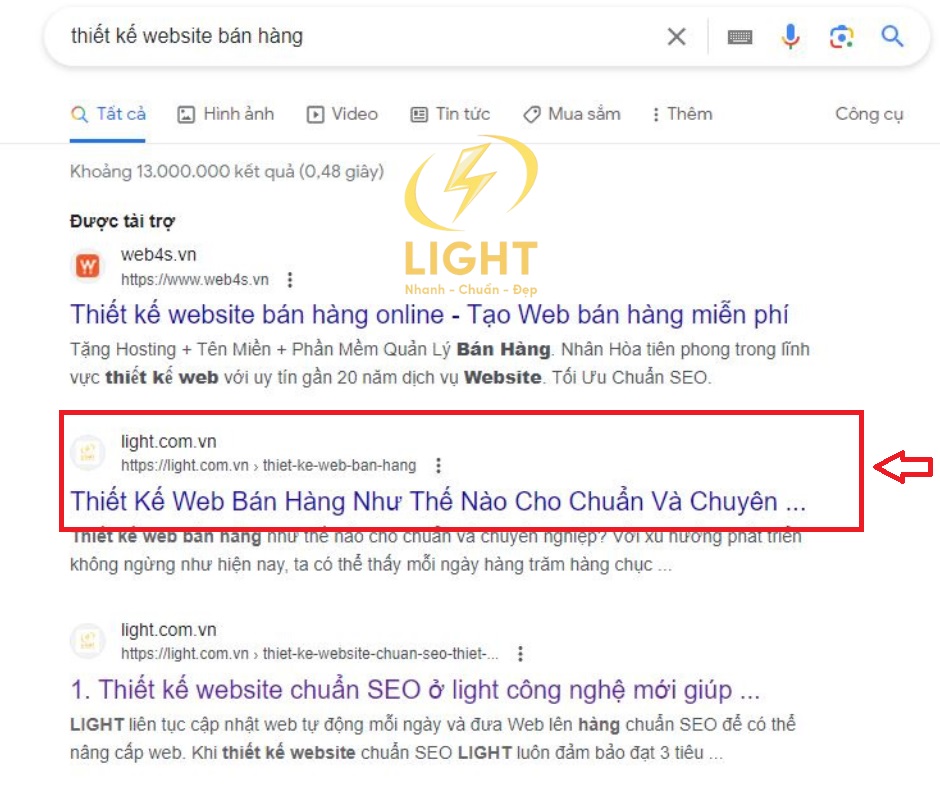 Traffic đổ về web LIGHT nên từ khóa ưu tiên được xếp hạng TOP Google